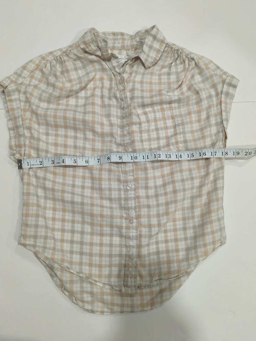 Japna White And Orange Check Plaid Short-Sleeve Button-Up Top - Women's Medium